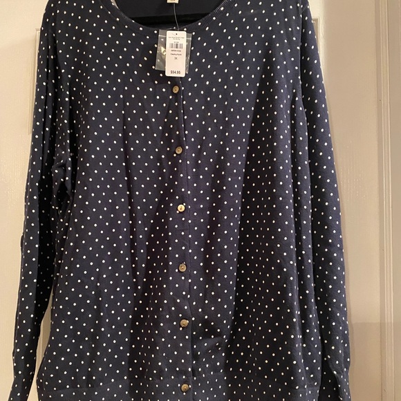 L.L.Bean Button Down Cardigan-Navy & White Polka Dot Size 3X NWT Supima Blend - Picture 3 of 13